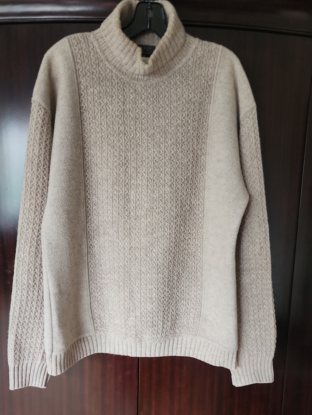 Vintage Pendleton Wool Cable Knit Cream Cable-Panel Turtleneck Men's Sweater
